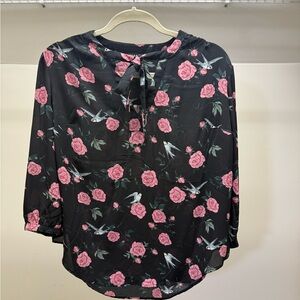 Torrid Black Blouse with Pink Floral Design